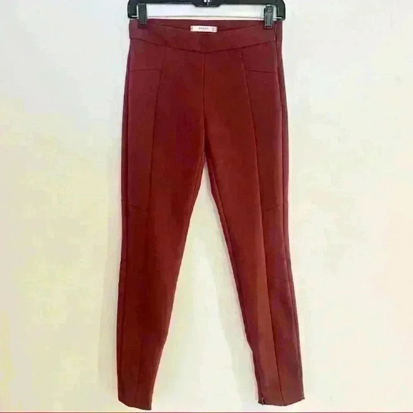 MANGO Burgundy Skinny Pants w/ Stitching and Zip Ankle Detailing - Picture 3 of 16